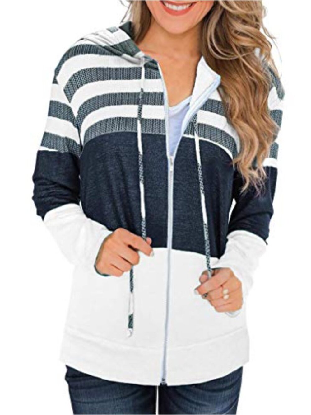 Women Long Sleeve Zip-Up Hoodie with Pockets Casual Loose Sweatshirt